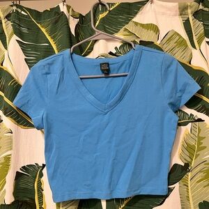 Wild Fable Blue Fitted Crop T-Shirt Baby Tee V Neck